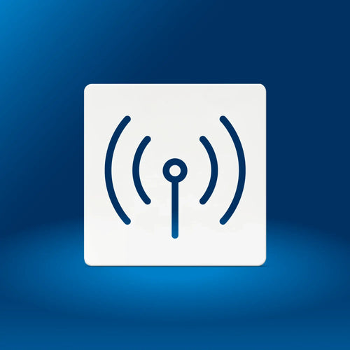 Symbol eines WLAN-Signals auf blauem Hintergrund, das drahtlose Netzwerke darstellt.